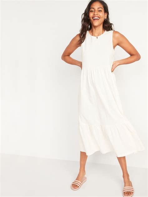 sleeveless fit and flare tiered slub knit midi dress for women old navy in 2021 white dresses