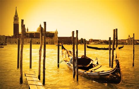 Premium Photo Gondola Near And San Giorgio Di Maggiore Church In The