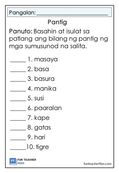 Mga Salitang May Tatlo O Apat Na Pantig Pinasalita Vrogue Co