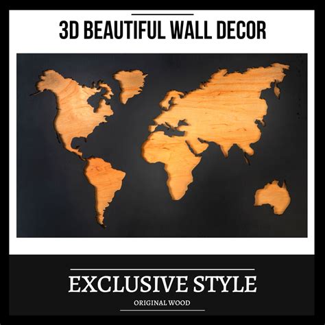 World Map Wall Hanging 3d Home Decor Wood Decor Etsy
