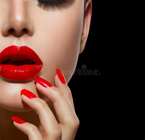 Red Lips And Nails Stock Photo Image Of Lipgloss Beauty