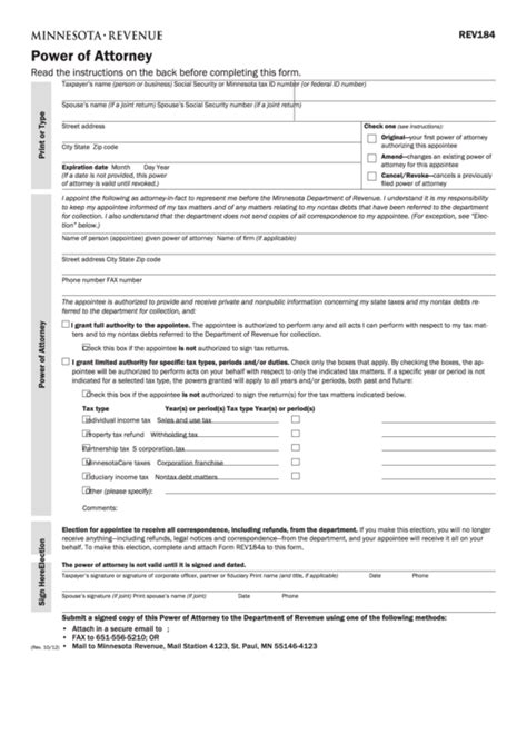 Fillable Form Rev184 Power Of Attorney Printable Pdf Download