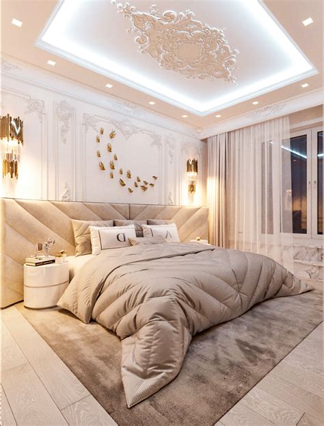 Stunning Glam Bedroom Decor With Extended Headboard Bed Luxurious Bedrooms Luxury Bedroom