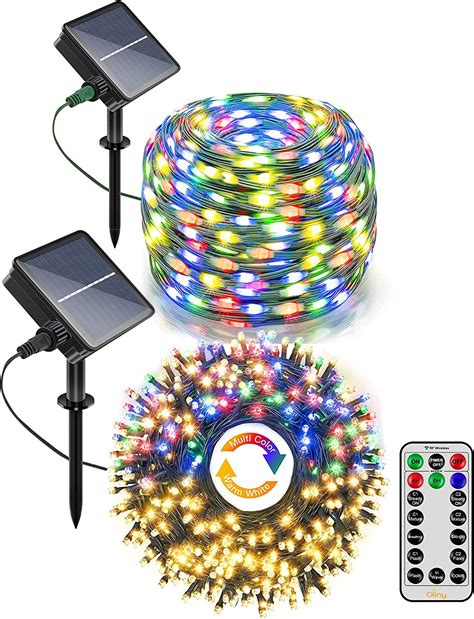 Ollny Solar String Lights Outdoor Waterproof Warm White And Multicolor