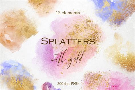 Watercolor Splashes With Gold Dust Graphic Objects ~ Creative Market