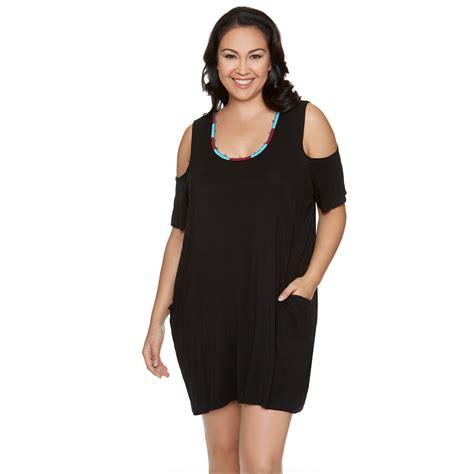 Dotti Womens Plus Size Swim Cover Up With Embroidered Neckline