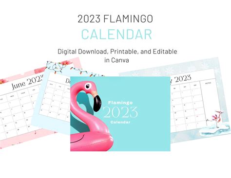 2023 Flamingo Calendar Printable And Editable Etsy