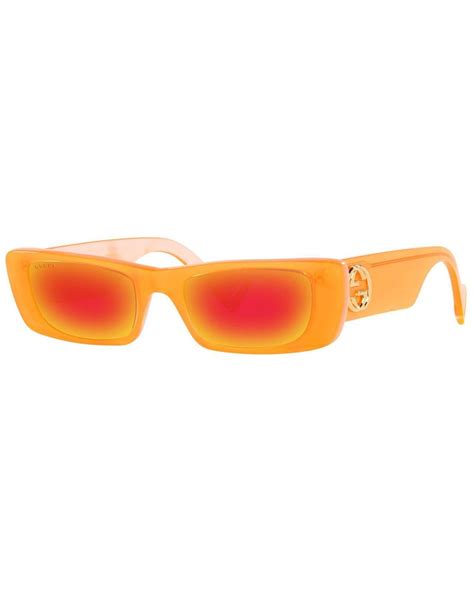 gucci rectangular sunglasses in neon orange acetate with orange lenses lyst