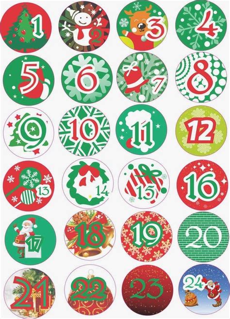 Advent Calendar Numbers Stickers 1 To 24 Colored Vintage Labels