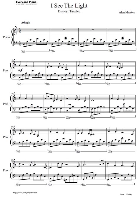 I See The Light Tangled Theme Stave Preview 1 Piano Sheet Music