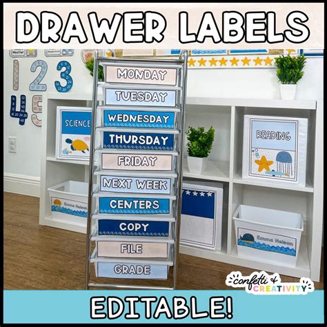 Ocean 10 Drawer Rolling Cart Labels Confetti And Creativity