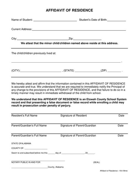 Proof Of Residency Affidavit Form