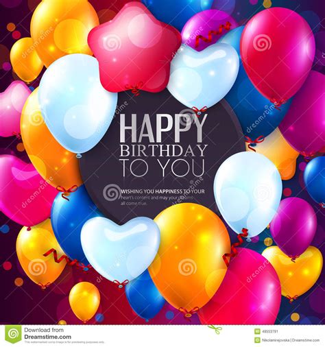Vector Birthday Card With Balloons And Confetti Stock Vector