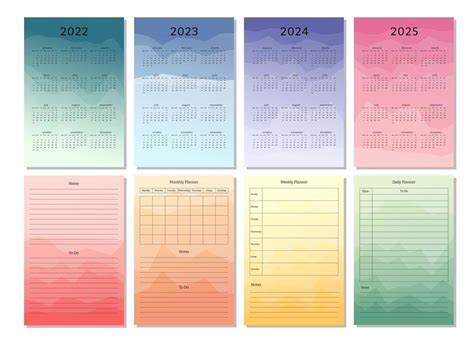 2022 2023 2024 2025 Vertical Calendar Daily Weekly Monthly Personal