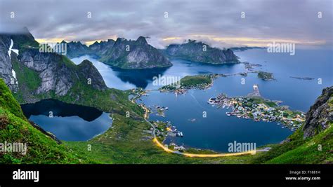 Reine From Reinebringenview On Stunning Mountains Of Lofoten Islands