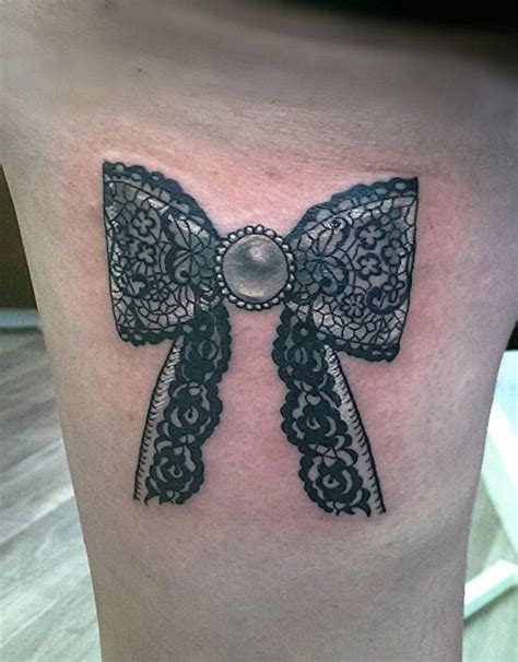My Vintage Lace Bow Tattoo On The Back Of My Thigh Lace Bow Tattoos