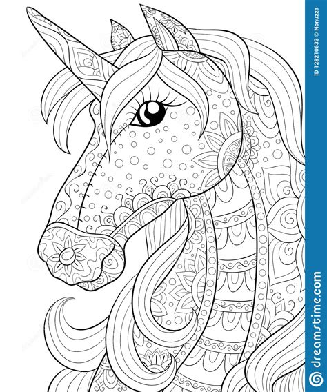 Adult Coloring Book,page a Cute Horse,unicorn Image for Relaxing. Stock