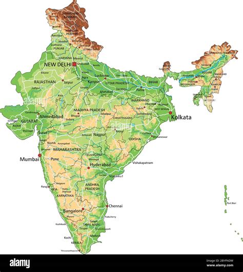 India Physical Map Hd