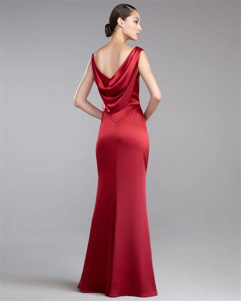 Lyst St John Liquid Satin Cowlneck Gown In Red