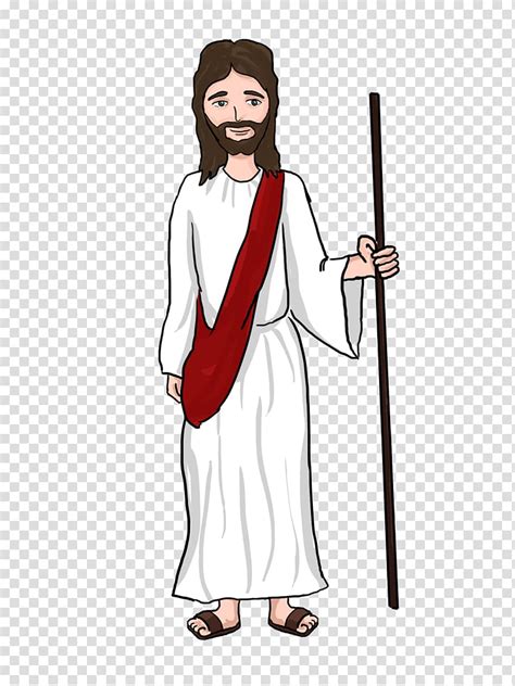 Man In White Robe Holding Stick Miracles Of Jesus Cartoon Depiction Of