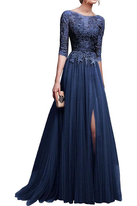 misshow applique tulle 3 4 sleeves long prom dresses 2022 for women formal bridesmaid dresses