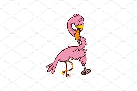 Pink Flamingo Singing Song With Pre Designed Vector