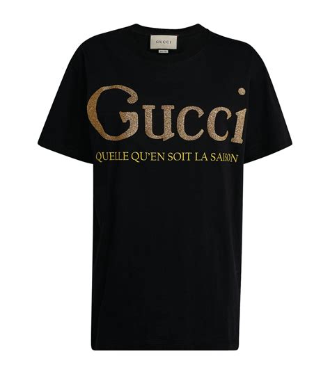 Gucci Cotton Slogan T Shirt In Blackgold Black Save 21 Lyst