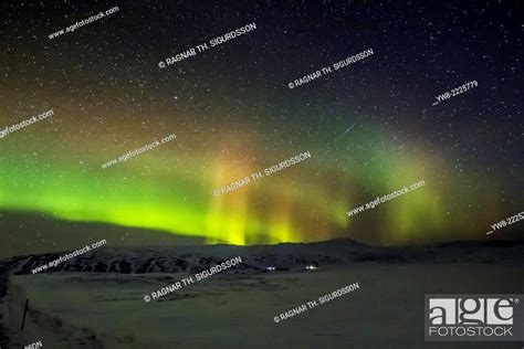 Aurora Borealis Or Northern Lights Hellisheidi Iceland Stock Photo