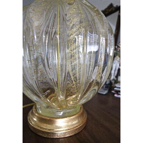 1950s Murano Italian Gold And Clear Controlled Bubbles Ribbed Glass Table Lamp Chairish