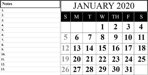 Calendar For January 2020 Calendar Templates