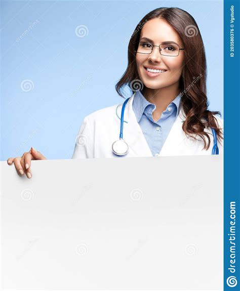 Doctor Showing Blank Signboard With Copyspace Stock Photo Image Of