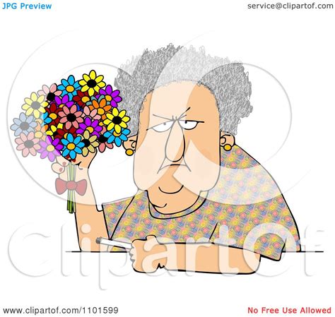 Clipart Grumpy Old Woman Holding A Bouquet Of Daisies And