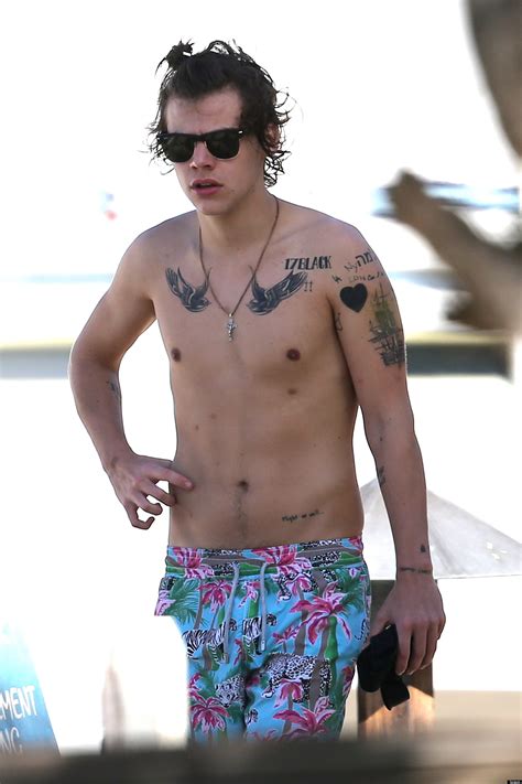 Harry Styles Topless One Direction Singer Reveals Heavily Tattooed