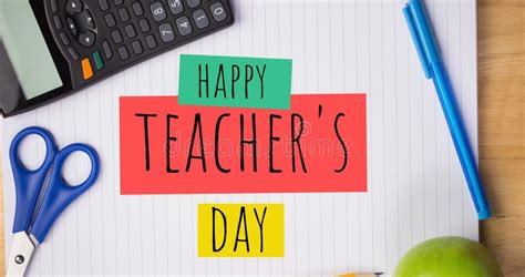Digital Composite Image Of Happy Teacher S Day Text With School