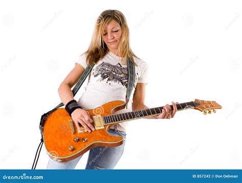 Beautiful Young Blonde Woman Playing Guitar 2 Stock Photo Image Of