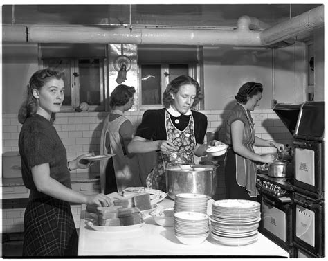 michigan state college msc campus scene girls cooperative house in the kitchen ann