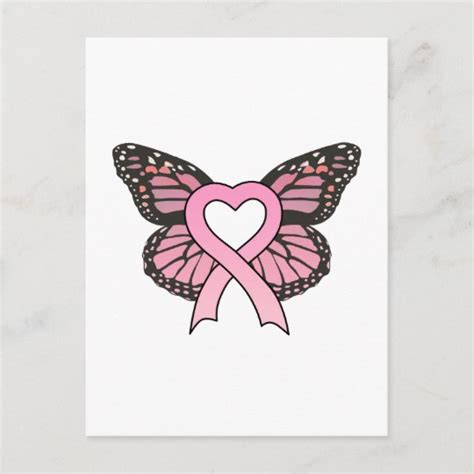 Pink Ribbon Heart Butterfly Postcard