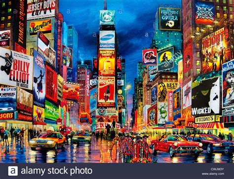 Painting Times Square Broadway New York City Theater Musical Stock