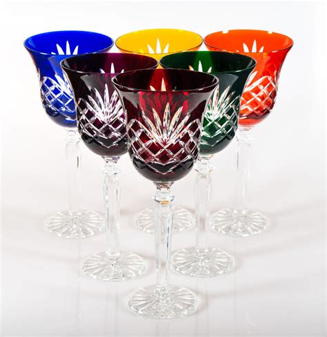 Timeless 24 Lead Crystal Multicoloured Tall Goblet Wine Glasses Set Of 6