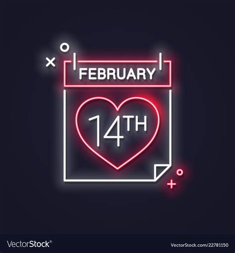 Valentines Day Neon Calendar February 14 Th Date Vector Image