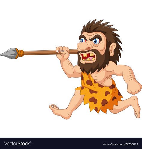 Cartoon Caveman Hunting With Spear Royalty Free Vector Image