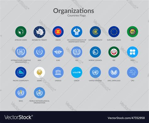 International Organizations Flag Icons Collection Vector Image