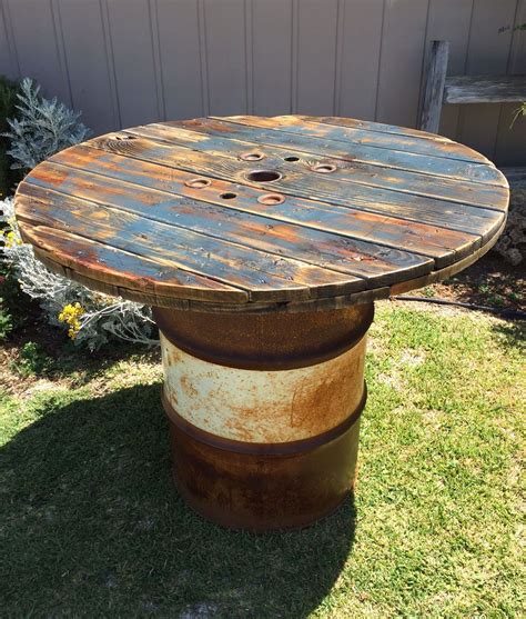 Pub Table Upcycled From A 55 Gal Drum And A Piece Of A Cable Spool