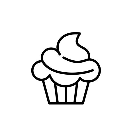 Outline Simple Vector Cupcake Icon Isolated On White Background