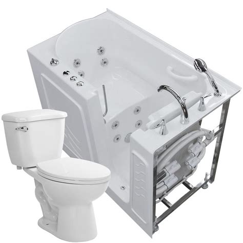Not only the whole family member can use this thing, but also your. Universal Tubs 52.75 in. Walk-In Whirlpool Bathtub in White with 1.28 GPF Single Flush Toilet ...