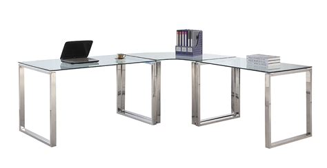 clear glass and stainless steel corner office desk by chintaly imports furniturepick