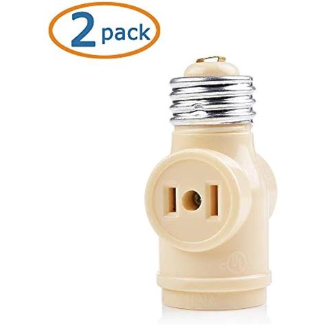 2 Pack Light Socket Adapter Light Bulb Outlet With 2x AC Outlets In