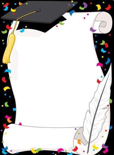 A Graduation Cap And Feather Quill With Confetti On The Bottom In