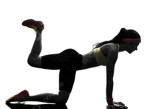 امرأة تمارس تمارين اللياقة البدنية، وضعية اللوح الخشبي، صورة ظلية، ترفع