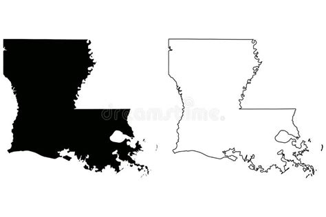 Louisiana La State Maps Black Silhouette And Outline Isolated On A